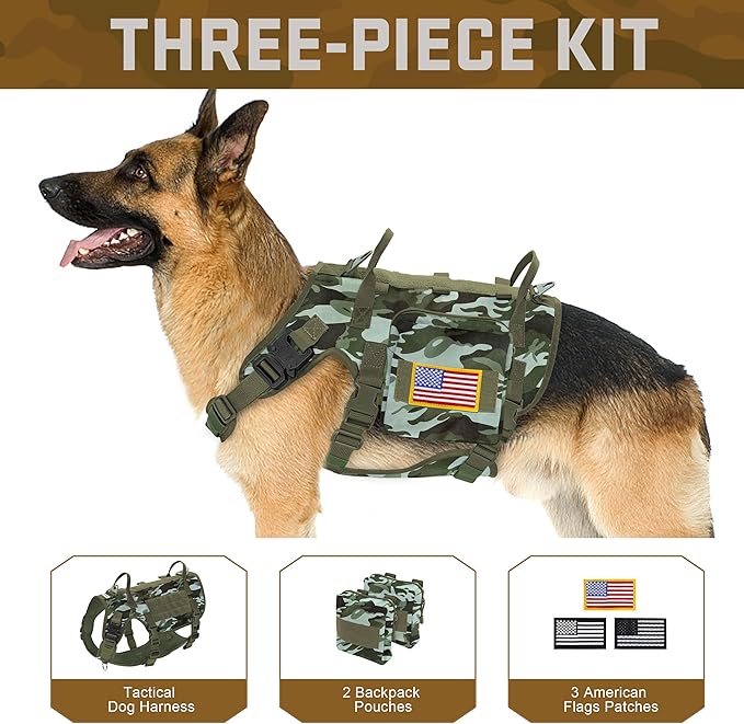 Forestpaw Dog Harness Medium Sized,Tactical Dog Harness with Handle,No Pull Military Style Service Dog Vest with Pockets Adjustable for Medium Large Dogs,Camouflage Green,Chest 19.5-41.5"
