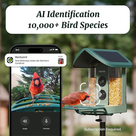 Kiwibit Beako™ Smart Bird Feeder with 4K Camera 4.4W Solar Roof for Outdoors - Ultra HD Live Stream & Photos, 10,000+ Bird Species AI-Identified, Real-Time Motion Detection, Easy Setup, Refill & Clean