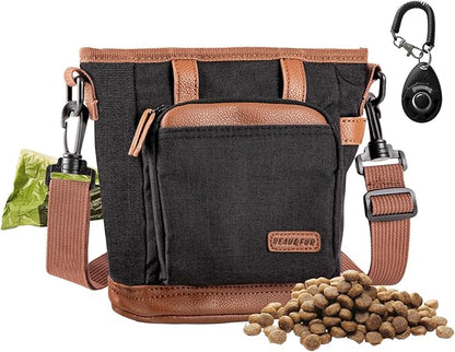 BEAU&FUR Large Dog Treat Pouch with Clicker for Training – 4 Cup Capacity, Built-In Poop Bag Dispenser, Expandable Pocket, Metal Buckle, Large Back Pocket, Ideal Design for Walks and Training – Black