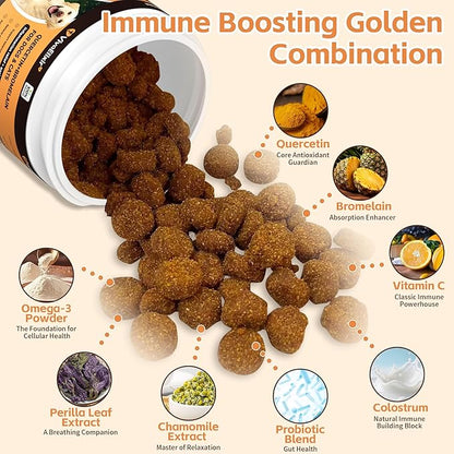 Quercetin & Bromelain for Dogs & Cats with Colostrum & Probiotics - Supports Immune System, Relieves Itchy Allergies, Anti-Inflammatory Antioxidants, Veterinarian Recommended, 120 Chewable Tablets