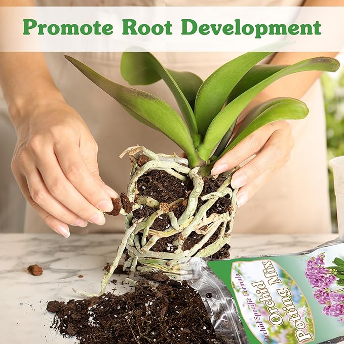 Orchid Potting Mix 2 Quarts, Mixture of Moss Pine Bark Coco Peat and Perlite, HOUNANG Orchid Bark Potting Mix, Orchid Repotting Kit Suitable for Plant Root Expansion and Good Drainage