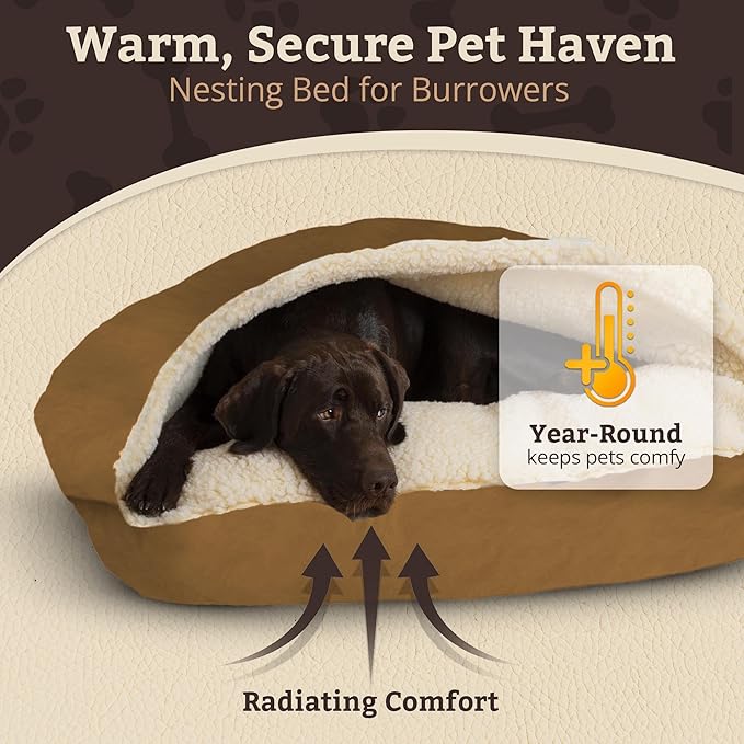 Snoozer Pet Products Luxury Rectangle Cozy Cave Dog Bed with Microsuede, Medium, Camel