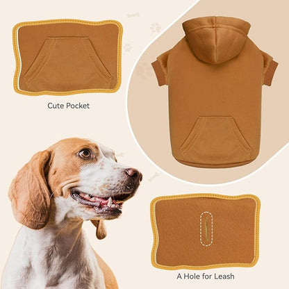 Solid Soft Brushed Fleece Dog Sweater & Hoodie with Pocket (Coffee-S)