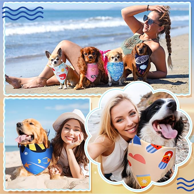 Huhumy 100 Pcs Ocean Dog Bandanas Bulk Pet Bibs Colorful Triangle Pet Ocean Scarf Bandanas for Medium Large Dogs Birthday Summer Beach Holiday Costume Decor
