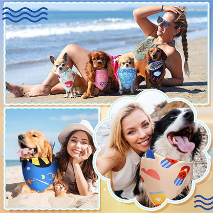 Huhumy 100 Pcs Ocean Dog Bandanas Bulk Pet Bibs Colorful Triangle Pet Ocean Scarf Bandanas for Medium Large Dogs Birthday Summer Beach Holiday Costume Decor