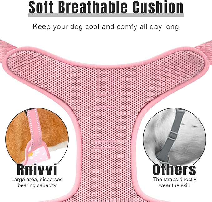 Rnivvi No Pull Dog Harness, Cute Flower Reflective Medium Sized Puppy Harness, Adjustable Soft Padded Vest for Medium Dogs, Heavy Duty Pet Vest with Easy Control Handle for Walking, Pink Floral