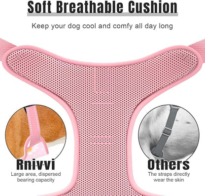 Rnivvi No Pull Dog Harness, Cute Flower Reflective Medium Sized Puppy Harness, Adjustable Soft Padded Vest for Medium Dogs, Heavy Duty Pet Vest with Easy Control Handle for Walking, Pink Floral