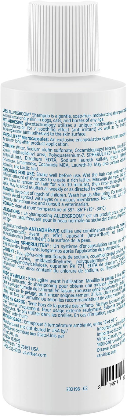 Virbac Allergroom Pet Shampoo For Dogs, Cats & Horses (8 oz) - For Normal or Dry Skin
