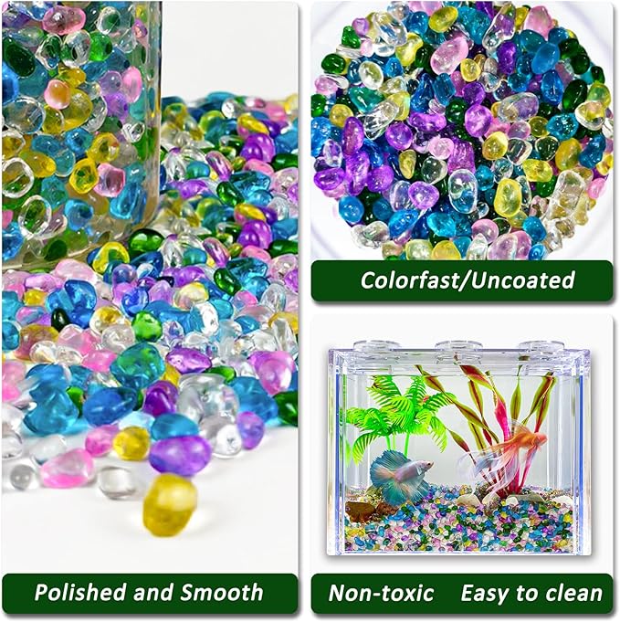 BXI 2.2 Lbs Small Aquarium Substrate Gravel Sand, Polished Smooth Fish Tank Gravel, Colorfast Uncoated Vibrant Blue Sea Glass, Decorative Stones for Vase Fillers, Fairy Garden, Potted Plants