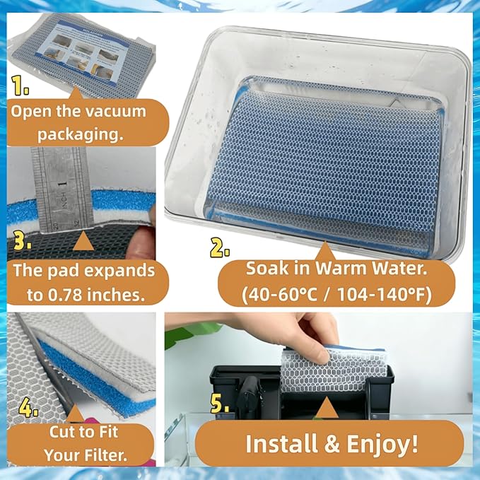 HOLADAWN 8-Layer Aquarium Filter Media Sponge Pad, Trim-to-Fit Foam Filter Floss for Fish Tank Filter (15.7"x11.8"x0.78")