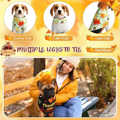 Sanwuta 60 Pcs Fall Dog Bandanas Thanksgiving Dog Bandanas Bulk Adjustable Pet Bibs Triangle Scarf Holiday Costume for Small to Large Pet (Turkey Pattern)