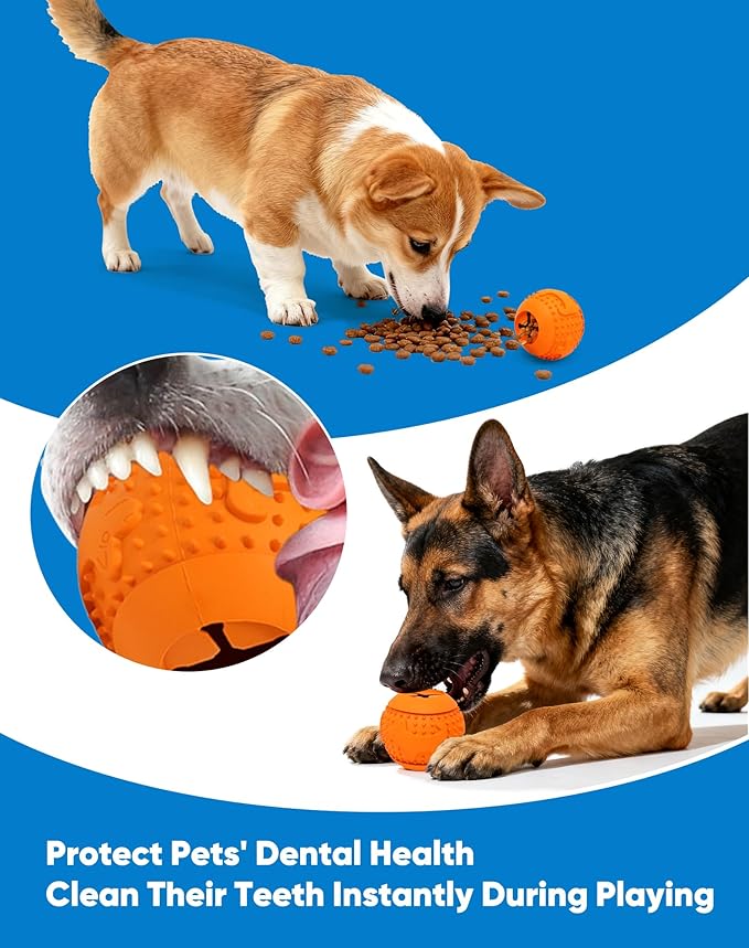 Deeow Rubber Dog Chew Toy Ball - Stuffable Treat Dispenser for Pet Chewers' Dental Care and Boredom Relieve, Food Grade TPR Teething Shell, Enrichment Puzzle Feeder for Small Medium Large Dogs -Red