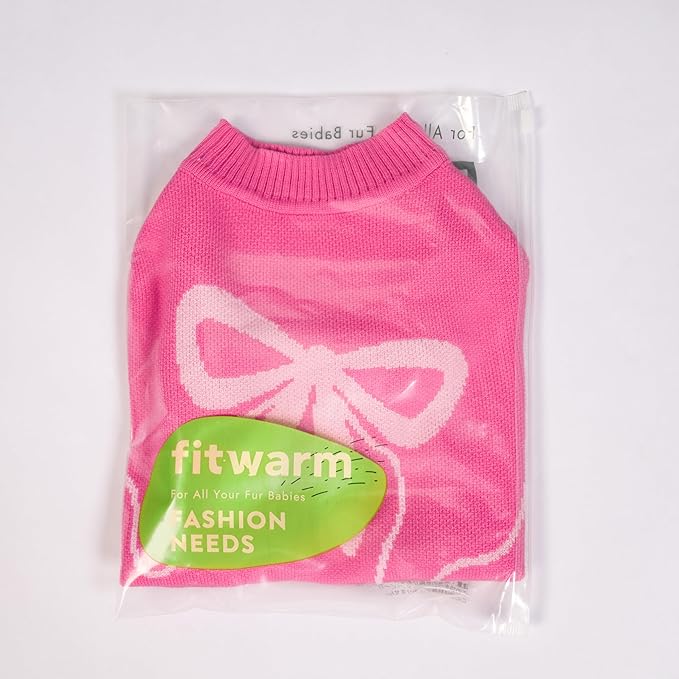 Fitwarm Bowknot Valentines Sweater, Thermal Winter Clothes for Small Dogs Girl, Charming Valentines Outfit, Puppy Chihuahua Jumper, Holiday Pet Apparel, Pink, Extra Small