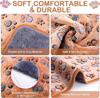 Reginary 4 Pcs Waterproof Guinea Pig Blankets Washable Small Animal Fleece Bedding Guinea Pig Cage Liners Reusable Training Pads Pet Pee Pad Sleep Mat for Hamster(Paw Print,28 x 14 Inch)