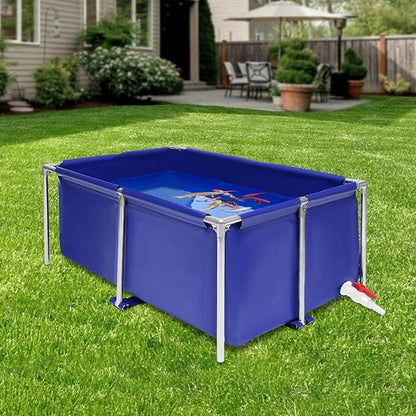 Ueukpeea Canvas Above Ground Fish Pond with Steel Frame, Koi Tank with Drain Valve Blue Aquarium Pool Foldable Fish Tank for Koi Breeding Lobster Cultivation Indoor Outdoors Water-Proof 47x31x20inch