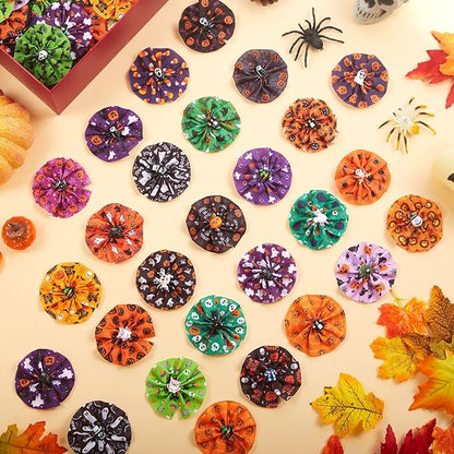 50 Pcs Halloween Dog Collar Bows Bulk Pumpkin Ghost Bow Ties Flowers Charms Attachment for Small Medium Large Dogs Cats Pet Collar Halloween Party Decoration Costume