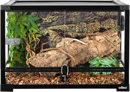 OIIBO Full Vision Glass Reptile Terrarium 27 Gallon, Double Hinge Door with Screen Ventilation Reptile Tank 24"x16"x16" (Knock-Down)