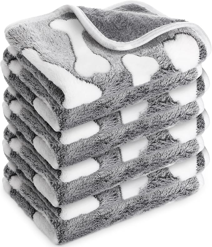 Reginary 4 Pcs Waterproof Guinea Pig Blankets Washable Small Animal Fleece Bedding Guinea Pig Cage Liners Reusable Training Pads Pet Pee Pad Sleep Mat for Hamster(Gray Bones,24 x 16 Inch)