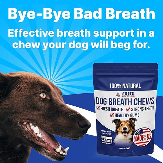 Fresh Breathies, All-Natural Dental Chews for Dogs, Dog Breath Treatment That Supports Gut Health and Immune System, Dog Teeth Cleaning Chews, Dental Treats for Dogs Made in The USA, 30 Count
