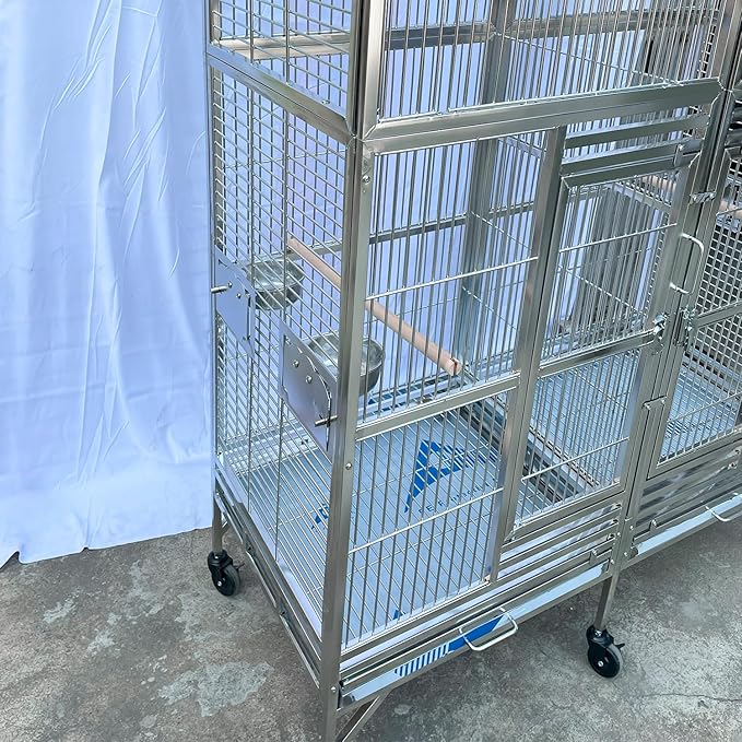 BMWPET SUS201 Stainless Steel Dome Top Style Bird Cage Parrot Cage 50"X25"X65" Twins Cage
