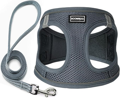 Dog Harness with Leash Set, No Pull Adjustable Reflective Step-in Puppy Pet Vest Harnesses for Small Medium Large Dogs and Cats,Grey XXS
