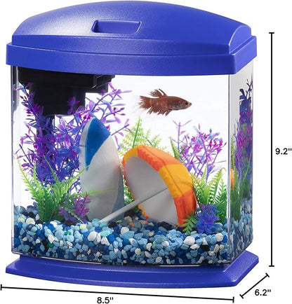 Aqueon LED MiniBow Small Aquarium Fish Tank Kit with SmartClean Technology, Blue, 1 Gallon