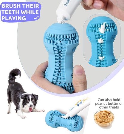 Durable Dog Chew Toy for Teeth Cleaning, Natural Rubber Dental Toy for Small Medium Dogs & Teething Puppies, Tough Chew Toy for Aggressive Chewers, Reduce Boredom and Keep Dogs Busy (Blue)