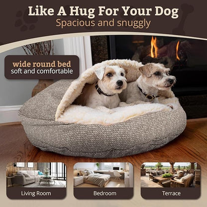 Snoozer Cozy Cave Dog Bed - Indoor Dog Bed with Cover Cave, Covered Calming Burrow for Medium & Large Sized Pets with Blanket Attached, Enclosed, Removable Washable Cover - XL, Merlin Linen