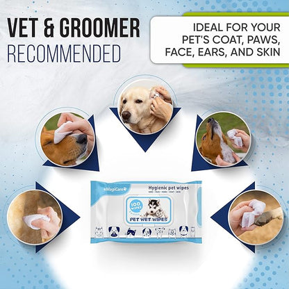 MAGICARE Pet Wipes – 100 pcs Dog Wipes – 8x8 Inch Unscented Dog Paw Cleaner Wipes for Body, Ears, Face, and Skin – Ultra Thick and Soft with Hypoallergenic Formula – Ideal Pet Wipes for Dogs & Cats