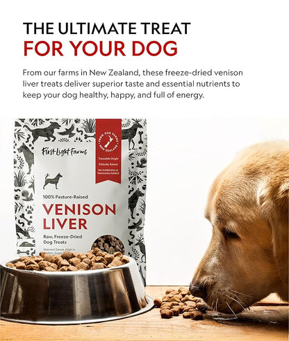 First Light Farms Freeze-Dried Venison Liver Dog Treats | 3oz Bag | 100% Single Ingredient | Free-Range, Pasture-Raised | Nutrient-Dense, High Protein