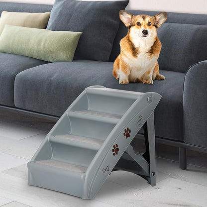 ZENY Folding Dog Stairs, Portable Indoor/Outdoor Pet Steps for Bed, Couch & Car, Pet Staris for Small Pet Dog/Cat, Grey