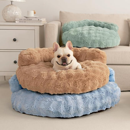 EHEYCIGA Large Dog Bed Sofa – Fluffy Faux Rabbit Fur Pet Couch for Medium and Large Dogs, Washable Removable Cover, Waterproof and Non-Slip, 36 Inch, Camel