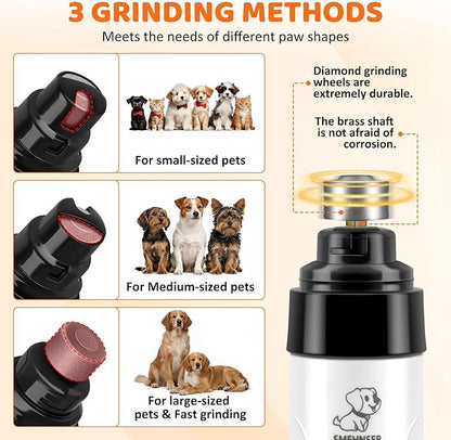 Silent Dog Nail Grinder, Cordless Grooming Pro Nail Grinder, USB Rechargeable Pet Nail Grinder, Painless Paws Grooming for Small Medium Large Dogs & Cats (2 Replacement Heads)