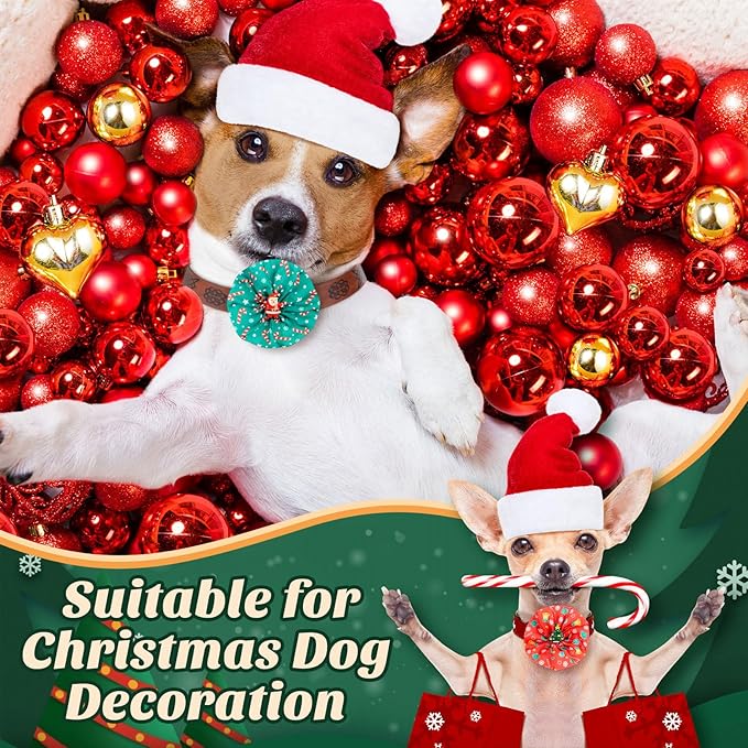 50 Pcs Christmas Dog Collar Bows Bulk Red and Green Xmas Bow Ties Flower Charms Attachment for Small Medium Large Dogs Cats Collar Christmas Costume Accessories