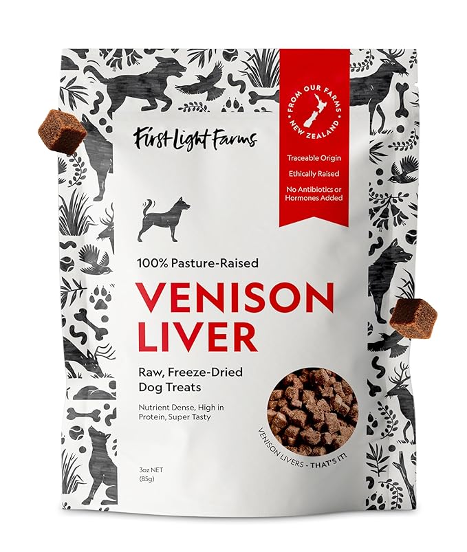 First Light Farms Freeze-Dried Venison Liver Dog Treats | 3oz Bag | 100% Single Ingredient | Free-Range, Pasture-Raised | Nutrient-Dense, High Protein