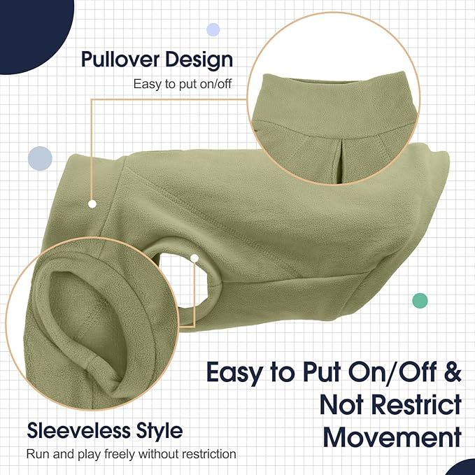 ‌IECOii 2 Pack Dog Sweaters for Dachshunds Boy Girl - Stretchy & Cozy & Thermal, Winter & Fall Dogs Fleece Sweater, Soft Pet Coats for Indoor & Outdoor(Size L, Light Green & Army Green)