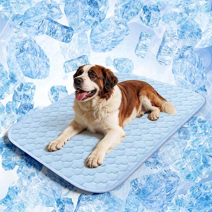 Dog Cooling Mat for Large Dogs, Cooling Pet Bed Outdoor & Indoor Use with Ice Silk Fabric & Waterproof Cover, Summer Cool Pad for Dogs 43" x 31", Non-Slip Washable Pet Blanket for Crate Kennel Travel