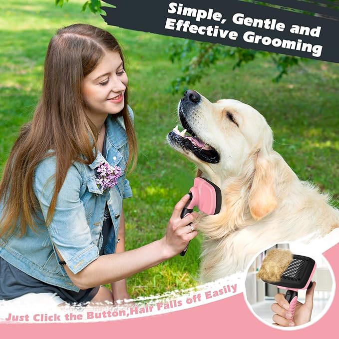 3PCS Self Cleaning Slicker Brush & Pet Grooming Rake & Bath Brush for Dogs,Cats and Horses | Double-Sided Dematting Comb & Skin Friendly Deshedding Grooming Tool | Pet Supplies (Light Pink Black)