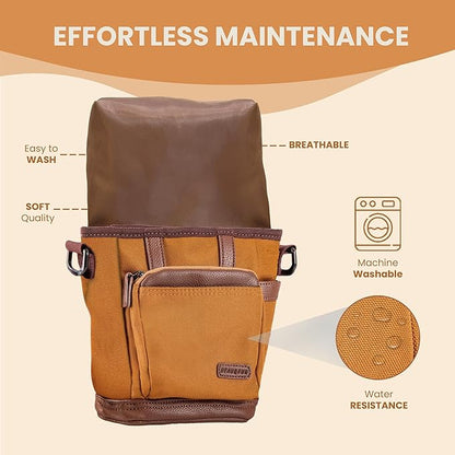 BEAU&FUR Large Dog Treat Pouch with Clicker for Training – 4 Cup Capacity, Built-In Poop Bag Dispenser, Expandable Pocket, Metal Buckle, Large Back Pocket, Ideal for Walks and Training – Light Brown