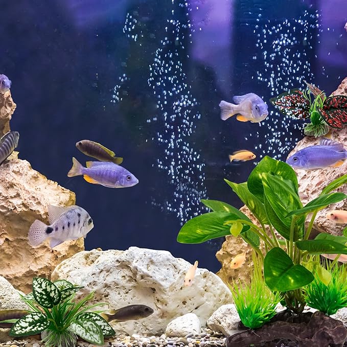 Moonorange Reptile Artificial Plants, Terrarium Plants Decorations Supplies, Aquarium Fish Tank Plant, Amphibian Habitat Hideout Tank Accessories (M Set-2pcs/E)