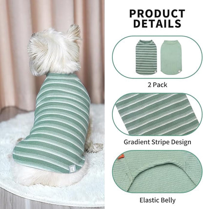 KYEESE 2Pack Waffle Dog Shirts for Large Dogs Stretchy T-Shirts Lightweight Tank Top Sleeveless Striped Shirt Vest Soft Breathable Pet Apparel, XXX-Large, Green+Striped
