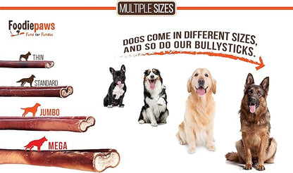 FOODIEPAWS 6 Inch Thin Bully Sticks for Dogs, 25 Pack Bulk | All Natural, Grass-Fed Beef | High Protein, Rawhide-Free & Fully Digestible Dog Chews | Long Lasting Dental Treats for Puppies & Small Dogs