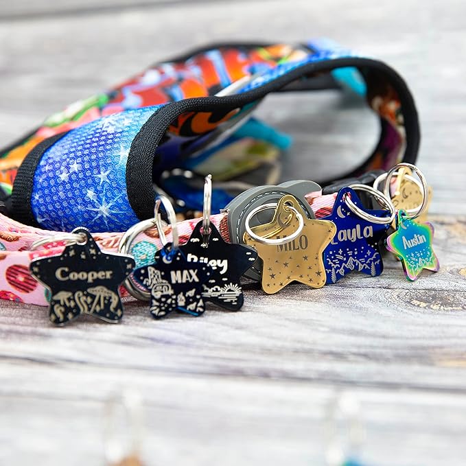 Personalized Dog Tag with 5 Lines of Custom Deep Engraved Durable Stainless Steel Pet ID Name Tag Designer Small Size Star