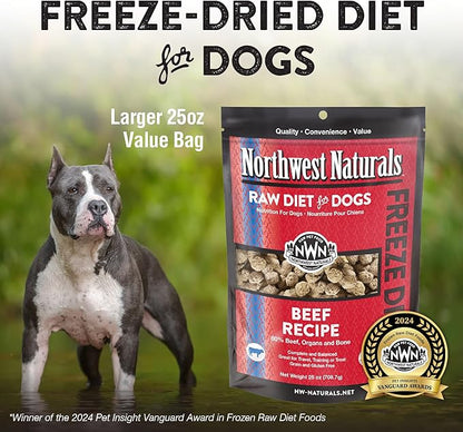Northwest Naturals Freeze-Dried Beef Dog Food - Bite-Sized Nuggets - Grain-Free, High-Protein, Raw Diet, Human-Grade Ingredients, All Natural, Premium Quality, Healthy & Nutritious, Made in USA, 25 Oz