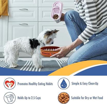 NCAA Super-Bowl - Syracuse Orange Slow Feeder Dog Bowl. Football Design Slow Feeding Cat Bowl for Healthy Digestion. Non-Slip Pet Bowl for Large & Small Dogs & Cats