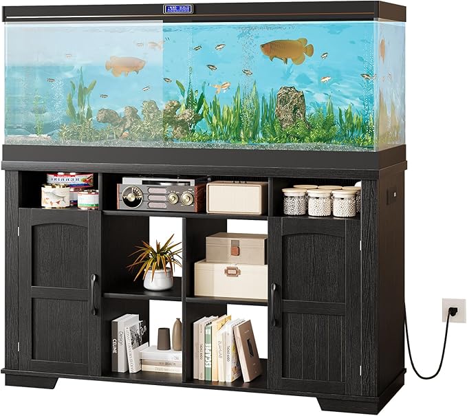 AesthLife 55-75 Gallon Fish Tank Stand, Heavy Duty Aquarium Stand with Power Outlet, 1000LBS Wood Fish Tank Cabinet with Storage Suitable for Turtle Tank, Reptile Terrarium, for Home Office