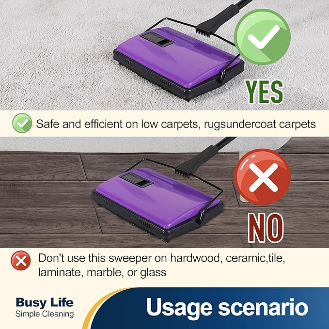 Yocada Carpet Sweeper Cleaner Manual Household Sweeper for Home Office Low&Undercoat Carpets Rugs Pet Hair Dust Scraps Paper Small Rubbish Cleaning with a Brush 48.03"