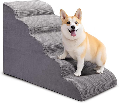 Dog Stairs for Bed and Couch, Non-Slip 5-Step Pet Stairs, 24" High Sofa Foam Dog Ramp - Best for Small Pets, Dogs and Cats with Joint Pain