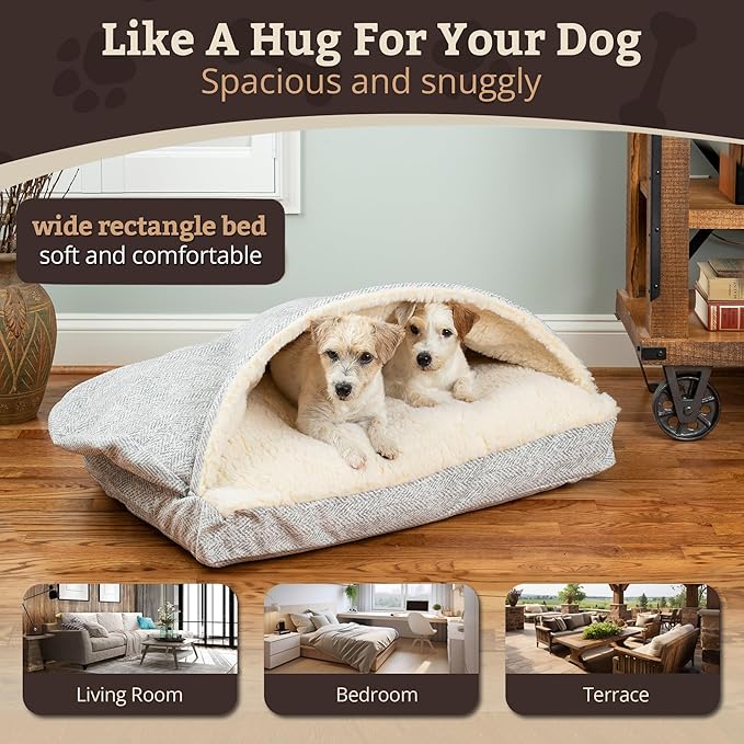 Snoozer Pet Products Luxury Rectangle Cozy Cave Dog Bed with Microsuede, Showdog Collection, Medium, Palmer Dove