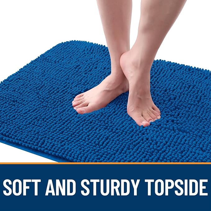 OLANLY Dog Door Mat for Muddy Paws 34x21, Absorbs Moisture and Dirt, Absorbent Non-Slip Washable Doormat, Quick Dry Chenille Mud Mat, Entry Indoor Entryway Carpet for Inside Floor, Deep Navy Blue